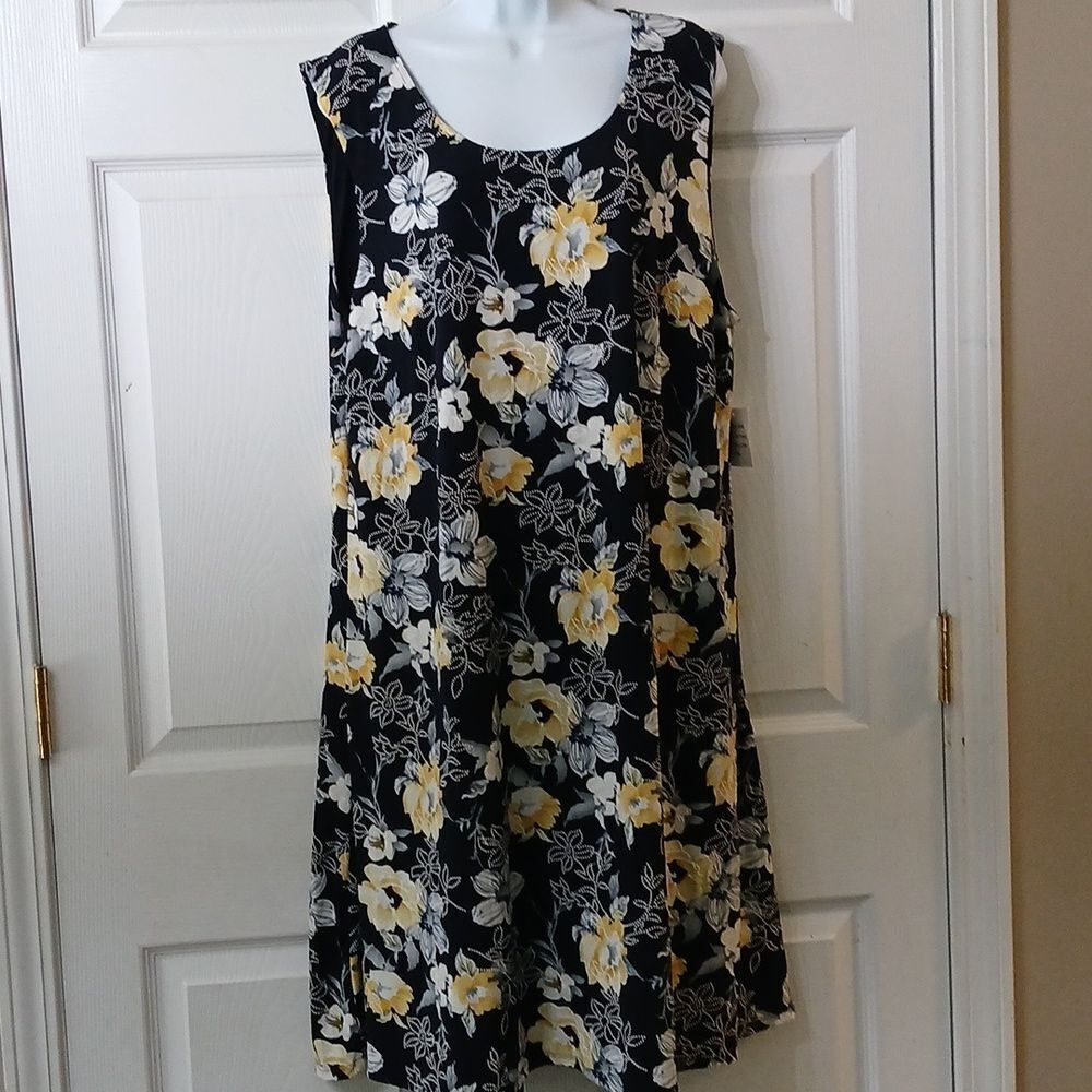Perceptions Woman navy yellow floral print sleeveless  maxi dress Sz 20W NWT